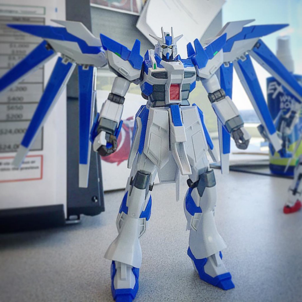 Hi Nu Vrabe basically done. I dropped it & lost a part (the calf thruster) but he's still a sexy beast. Just need the shield & weapons. #gunpla #Gundam #plamo #coffeebreak