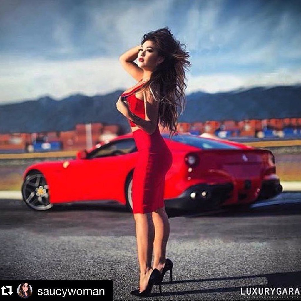 Rosso, how this color works well in any era, anywhere, and any situation on a dress, and on a Ferrari. #Repost @saucywoman ・・・ Sexy #SuperCarSunday with the STUNNING @ddleeee 😘 on location in #Vancouver #Ferrari #F12 provided courtesy loc