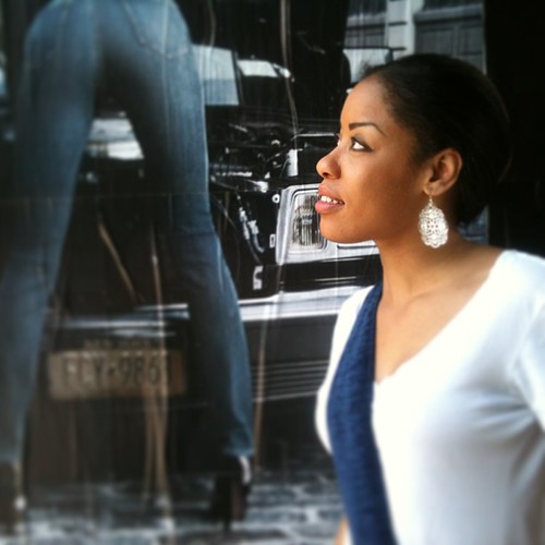 #adia admiring a nice pair of #jeans #highline #nyc #africanamerican #woman #sexy #tee #earrings #musclecar #car #boots #beautiful