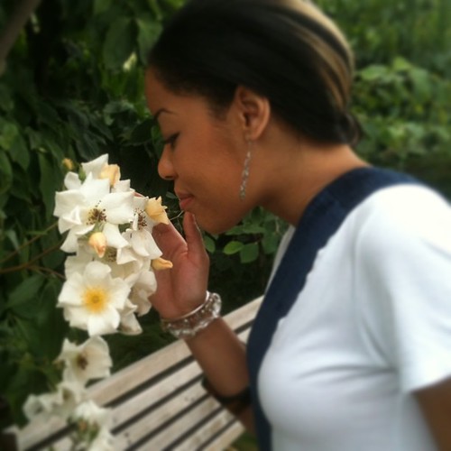 #adia enjoying the scent of a #flower on the #highline. #nyc #beautiful #africanamerican #black #woman #sexy #bees #springtime